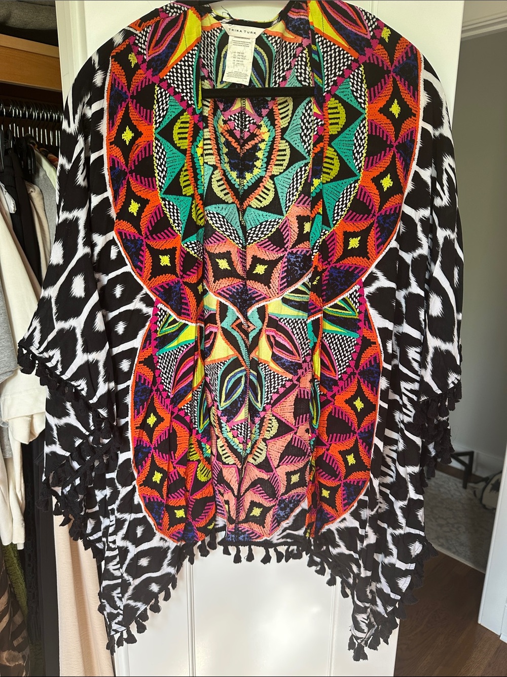 Trina Turk Black & Multicolor Embroidered Boho Kimono
